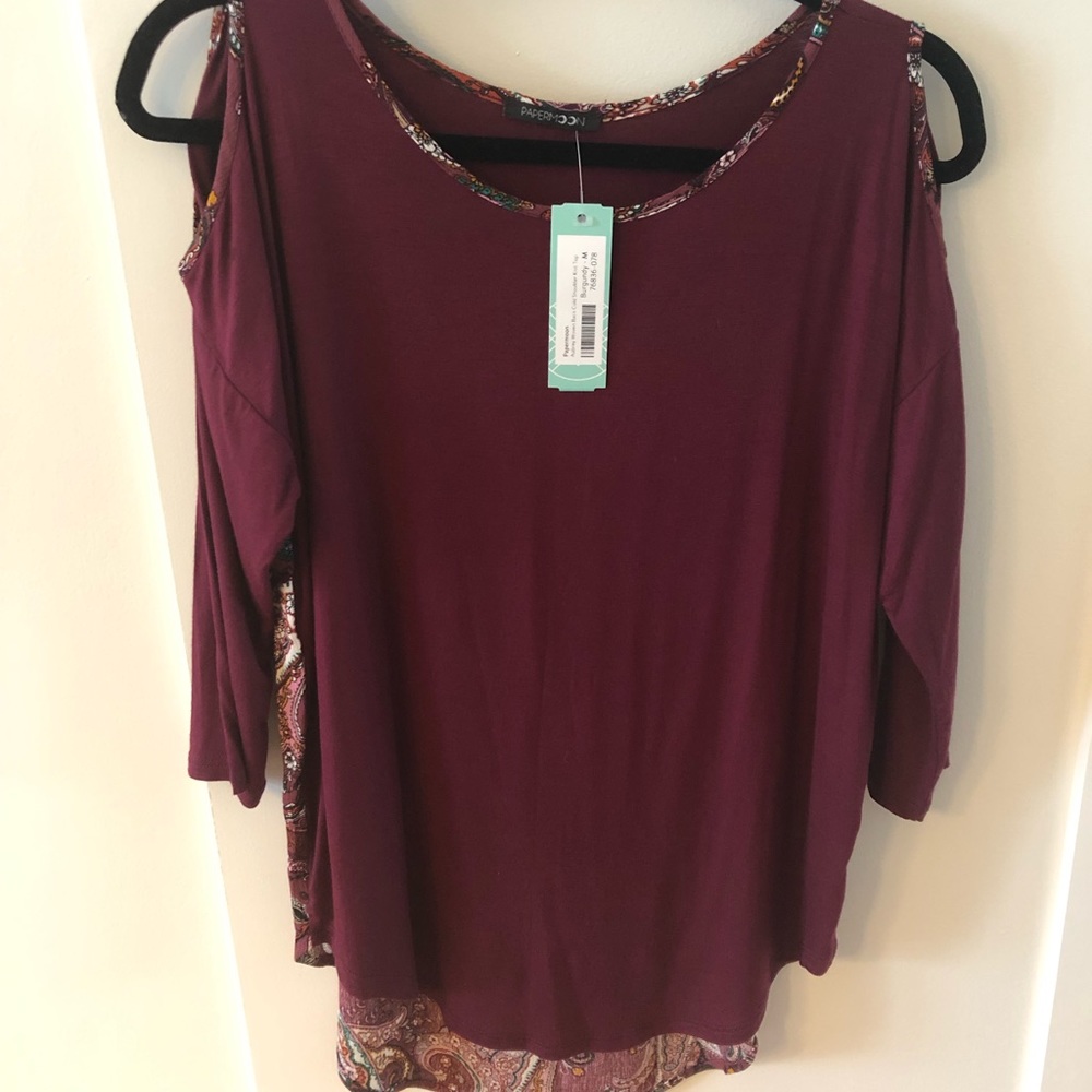 Papermoon Aubrey Woven Back Cold Shoulder Knit Top